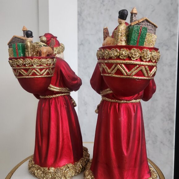 Santa Claus Red W/ Gold Glitter Candlestick Holder Christmas Ornament 12.5"T - Picture 3 of 8
